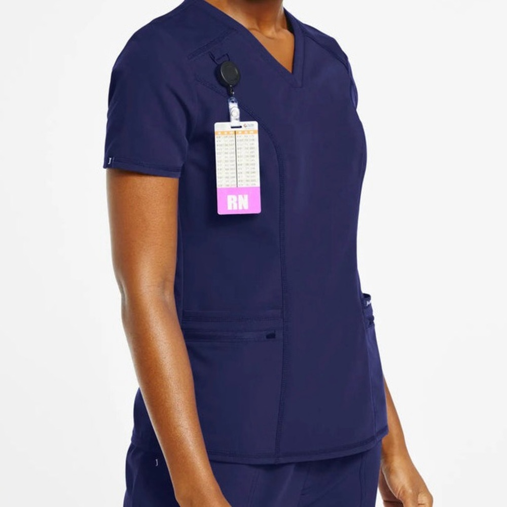 Jaanuu Women's Size M Navy Blue 4 Pocket D Ring Scrub Top